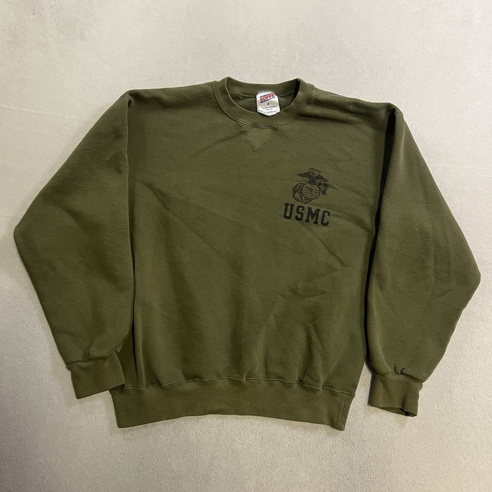 Vintage USMC Marines Soffe Sweatshirt Men's Size Medium Green Pullover Crewneck